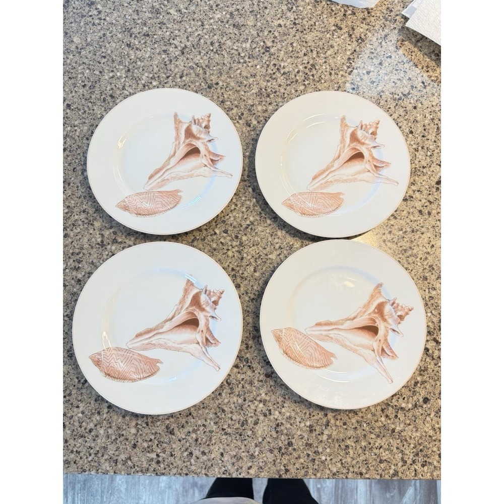 Fitz & Floyd Coquille Appetizer Salad Plates Set of 4 Seashells Beach Nautical